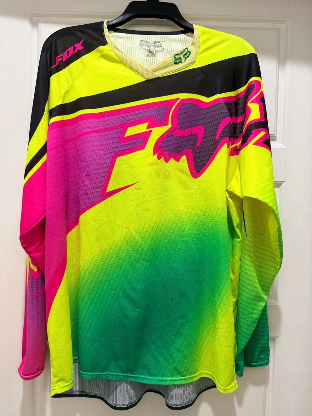 Fox Neon Yellow Pink Green Long-Sleeve Motocross Jersey as is, no refunds.